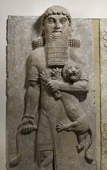 The hero Gilgamesh, shown here overpowering a lion